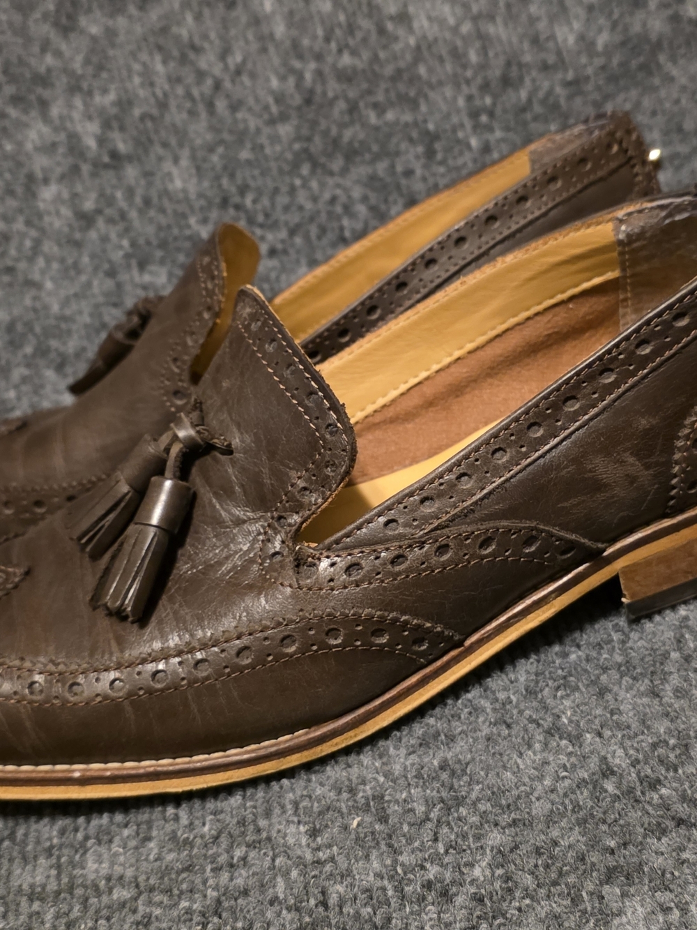NOAK Men's Brown Leather Tassel Loafers Brogue Dress Shoes Size 10 - Picture 2 of 7